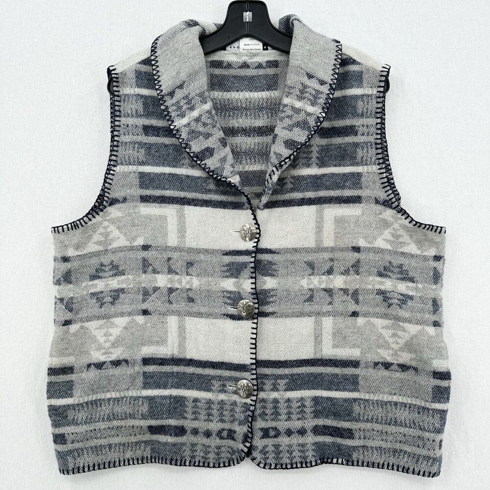 Vintage Vest Rhonda Stark Womens XL Wool Blend Southwestern Aztec Granny Sweater